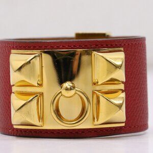 Hermès Ostrich Red Leather Collier De Chien Bracelet